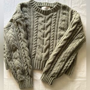 Pink Rose Cable Knit Sweater in Sage